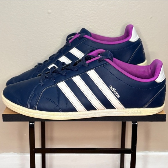 adidas Vs Coneo Qt W Sneakers in Navy & White with Purple Lining - Picture 1 of 12